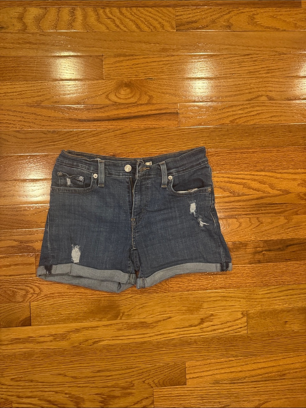 Signature by Levi Strauss Indigo Rolled-Hem Distressed Jean Shorts